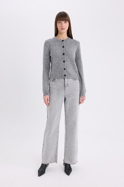 DeFacto Crew Neck Soft Touch Knitwear Cardigan - Regular Fit, Flat Buttons E3654Ax25Sp