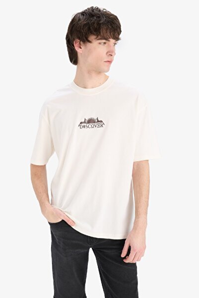 DeFacto 100 % Baumwolle, Oversize-T-Shirt mit weitem Schnitt, Rundhalsausschnitt und Rückenaufdruck, kurzärmelig, B4900ax25sp