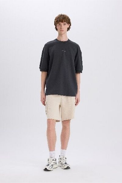 DeFacto Loose Fit Crew Neck Printed Short Sleeve Heavy Fabric T-Shirt C0896Ax25Sm