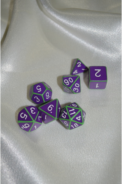 DiceLand DND RPG Dungeons and Dragons 7'li Runik Çizgiler Zar Seti – Yeşil & Mor