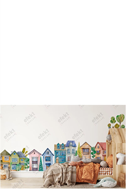 efekt reklam Akvarel Grad - Slatke Kuće Dječja Soba - Dječja soba - Zidni Lep...