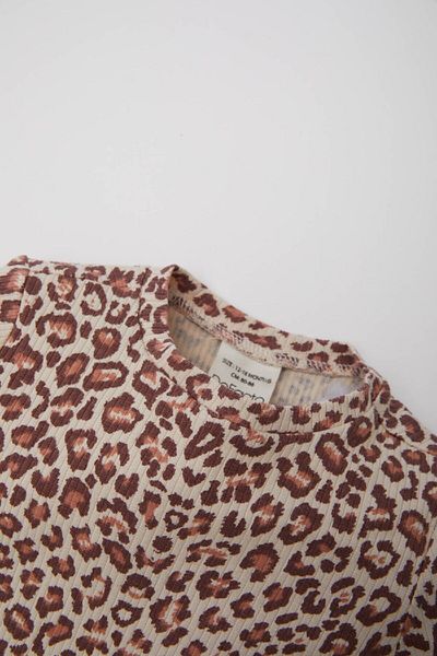 DeFacto Baby Girl - Leopard Print Crew Neck Ribbed T-Shirt E5094A525Sp