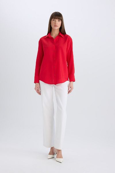 DeFacto Oversize Wide Fit Basic egyenes, hosszú ujjú piros ing E4350AX25SP