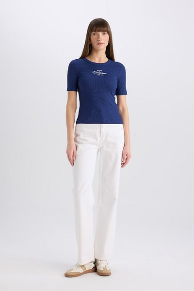 DeFacto Crew Neck Printed Ribbed Camisole Short Sleeve T-Shirt - E5070Ax25Sp