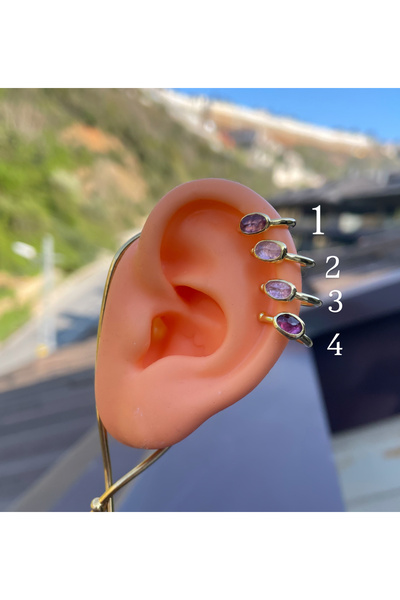 925 Ayar Gümüş Turmalin Doğal Taşlı Earcuff Küpe (3 No)