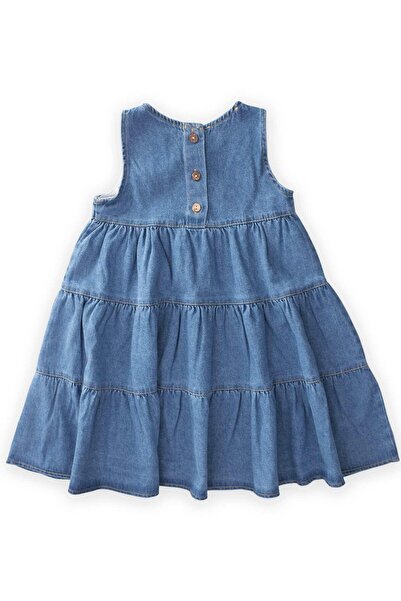 Cigit Katlı Kot Elbise 2-7 Yaş Mavi
