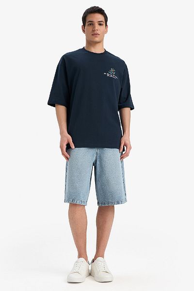 DeFacto 100% Cotton Loose Fit Crew Neck Back Printed Short Sleeve T-Shirt B4320Ax25Sm
