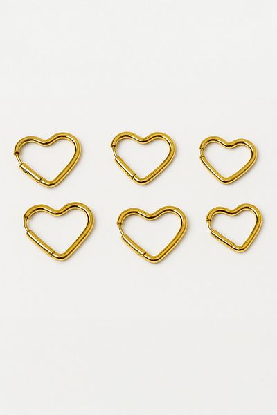 MakeWell Steel Tarnish Free Stainless Heart and Star Design Gold and Silver Colors Steel Hoop Earrings