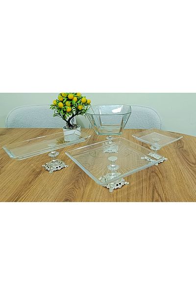 Elta Collection 4 Piece Silver Cake Presentation Holder Cookie Holder Set