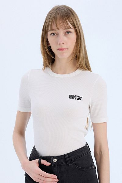 DeFacto Crew Neck Printed Ribbed Camisole Short Sleeve T-Shirt - E5068Ax25Sp