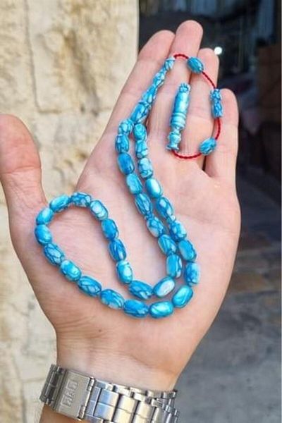 dergah tesbih New Ice Blue Galalith - مسبحة صلاة مصنوعة يدويًا