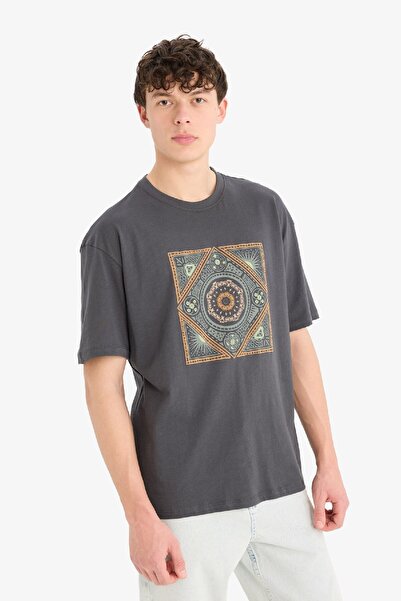 DeFacto 100% Cotton Relax Fit Crew Neck Printed Short Sleeve T-Shirt Z6242Az25Sp