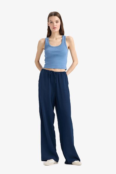 DeFacto Linen Blend Palazzo Pants Wide Leg Loose Leg Three Pockets Regular Waist Standard Size C4545Ax25Sp