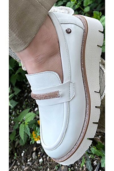 Mammamia 3740 Hakiki Deri Şerit Taş Detaylı Tırtıklı Hafif Eva Taban Günlük O...