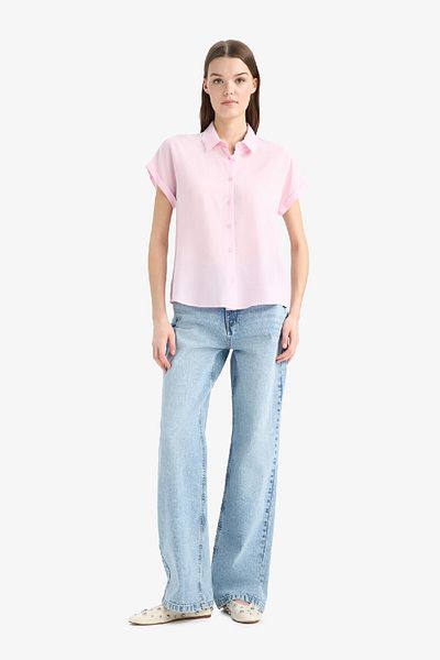DeFacto Regular Fit Basic Plain Viscose Short Sleeve Shirt N7819Az25Sp