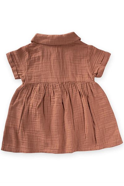 Cigit Baby Collared Robe Gathered Muslin Dress 1-7 Years Coffee