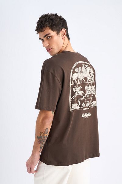 DeFacto 100 % Baumwolle, Oversize-T-Shirt mit weitem Schnitt, Rundhalsausschnitt und Rückenaufdruck, kurzärmelig, Y2065az25sp