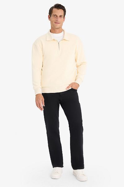 DeFacto Φούτερ Relax Fit Polo με φερμουάρ Basic μασίφ παχύ φούτερ E5333ax24wn