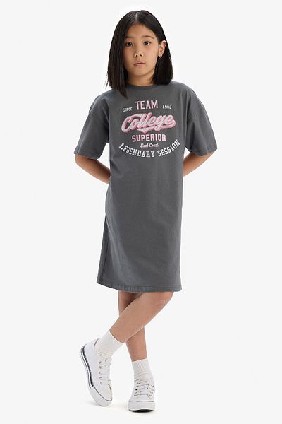 DeFacto Girl's Oversize Wide Fit Printed Short Sleeve Dress E5805A825Hs
