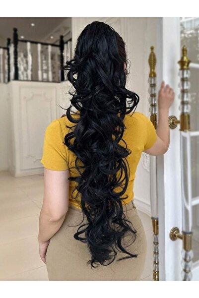 AKOLİFE Păr fals negru, foarte lung, cu cataramă, coadă de cal ondulată - Tex...