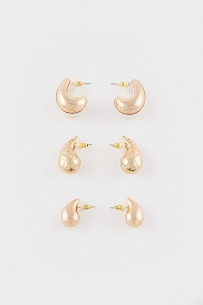 DeFacto Women's 3-Piece Matte Gold Earrings E4437Axns