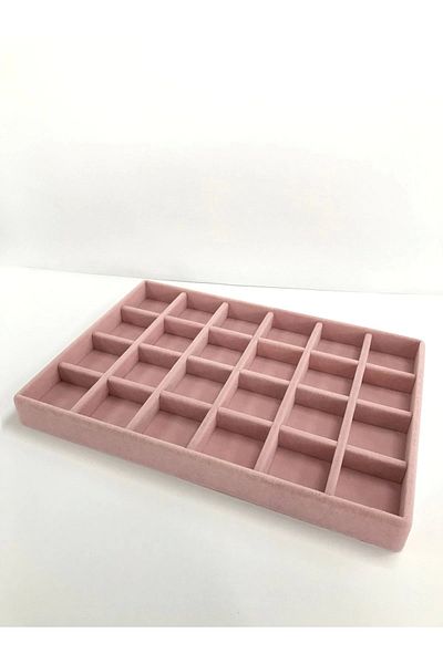 MeGass Dekor Σουέντ Ύφασμα Ροζ Χρώμα 34 cm / 24 cm Βάση κοσμημάτων με 24 θήκες στο συρτάρι