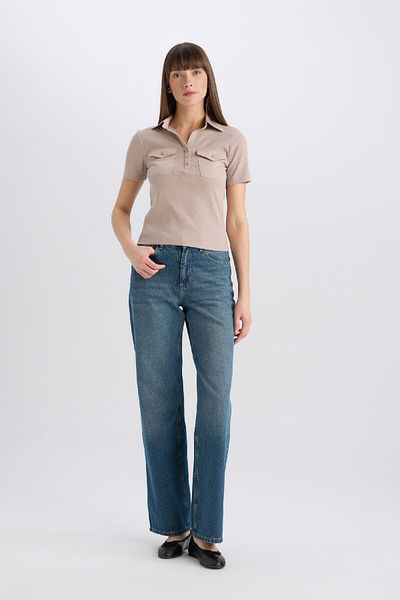 DeFacto Tricou cu mânecă scurtă, cu buzunare, cu decolteu polo, slim fit, E5403ax25sp