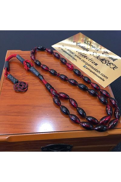 dergah tesbih Crimped Amber - Red Black Moire