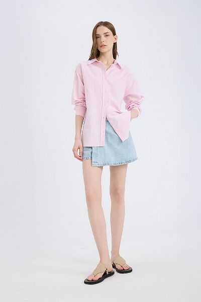 DeFacto Oversize Wide Fit Striped Oxford Long Sleeve Shirt D4015Ax25Sp