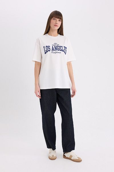 DeFacto Oversize Wide Fit Crew Neck Printed Short Sleeve T-Shirt E5055Ax25Sp