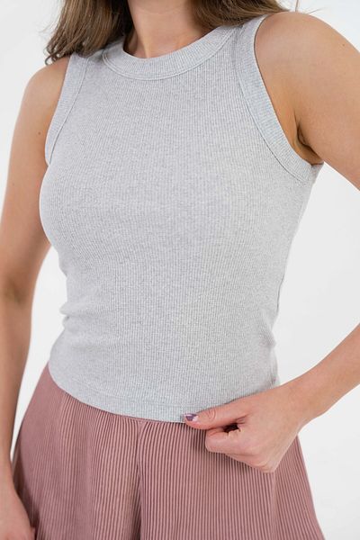 Saade Gray Halter Neck Ribbed Knitted Crop Blouse