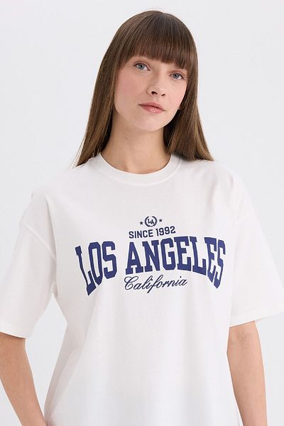 DeFacto Oversize Wide Fit Crew Neck Printed Short Sleeve T-Shirt E5055Ax25Sp