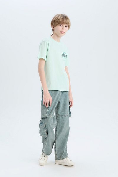DeFacto Boy's Crew Neck Back Printed Short Sleeve T-Shirt E0103A825Sm