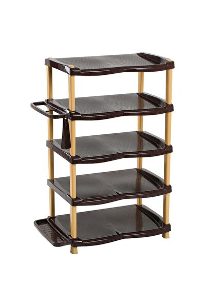 Omnipazar SY-5138 Plastik Smartline İkili Ayakkabılık 5 Katlı Kahverengi