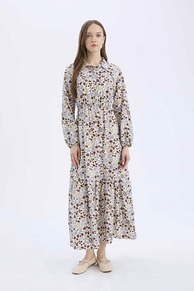 DeFacto Langärmliges Maxikleid mit Hemdkragen und Muster E5248ax25sp