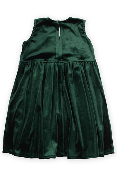Cigit Velvet Dress with Bow on the Front 2-7 Years Green