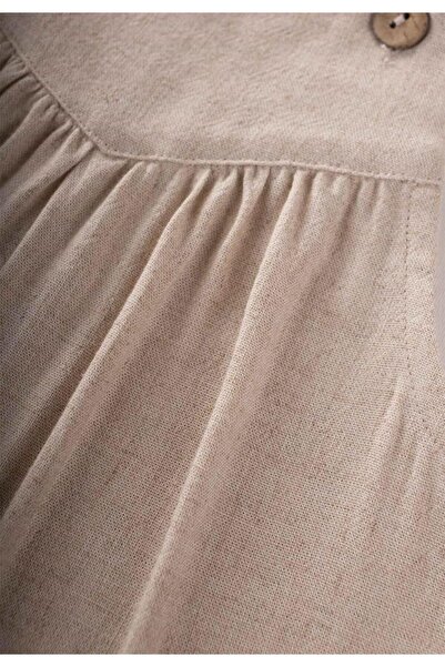 Cigit Askılı Keten Elbise 2-7 Yaş Naturel