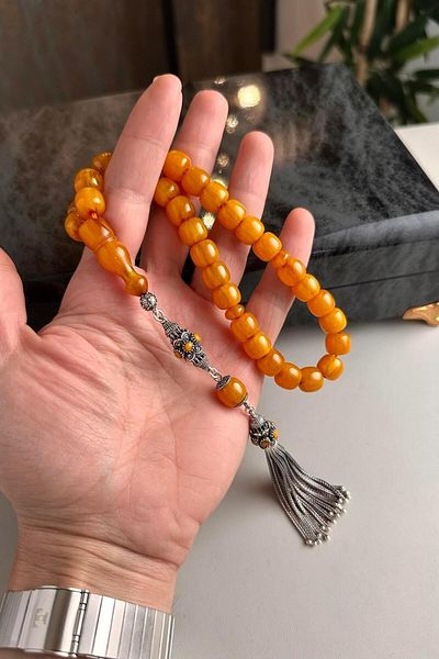 dergah tesbih Old Method Legendary Dough Squeeze Amber Silver Design Rosary