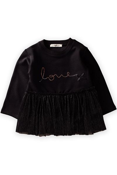 Cigit Sequin Tulle Winter Tunic 1-6 Years Black