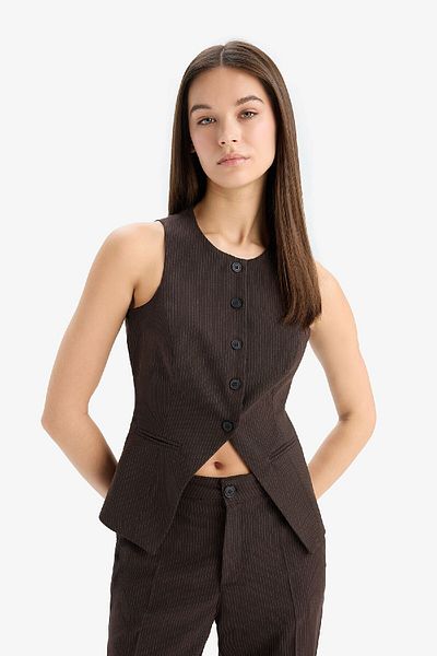 DeFacto Afra X Fitted Crew Neck Buttoned Sleeveless Knitwear Cardigan E4661Ax25Sp