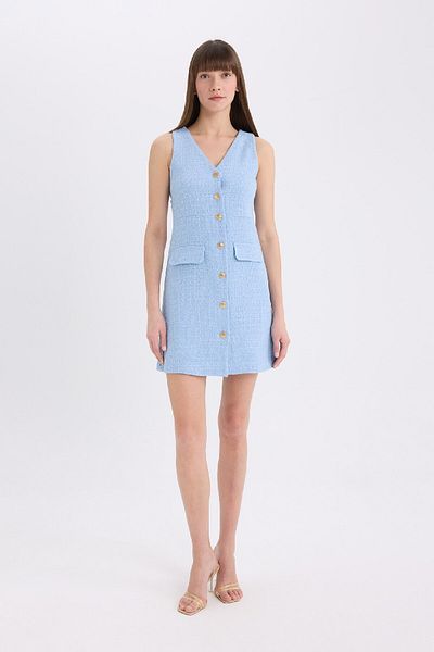 DeFacto Rochie midi cu decolteu în V, fără mâneci, cu detaliu cu nasturi C1792AX25SP