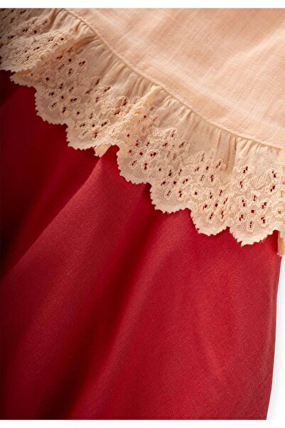 Cigit İki Renkli Beli Dantelli Elbise 2-7 Yaş Yavruağzı