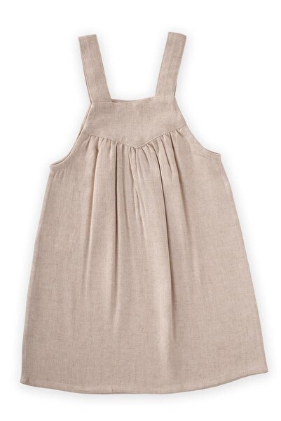Cigit Askılı Keten Elbise 2-7 Yaş Naturel