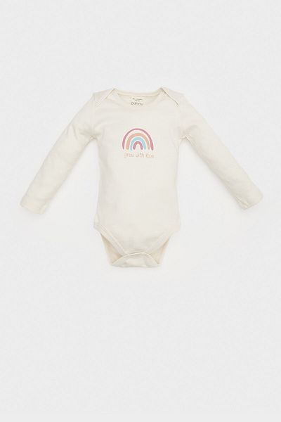 DeFacto Regenbogen bedruckter Langarm-Body mit Druckknöpfen für Neugeborene – E6319A525SP