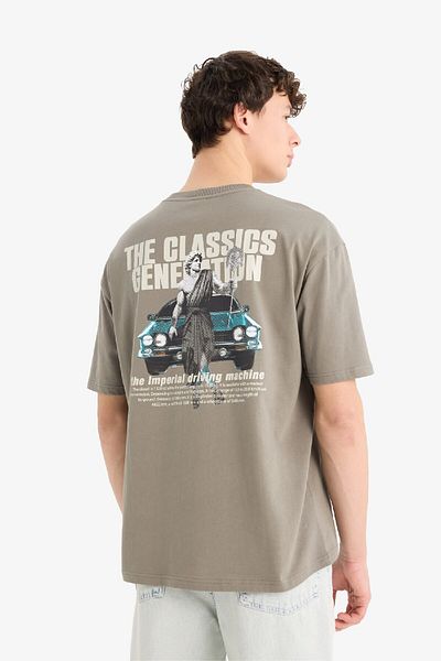 DeFacto 100% Cotton Oversize Wide Fit Crew Neck Back Printed Short Sleeve T-Shirt C3627Ax25Sm