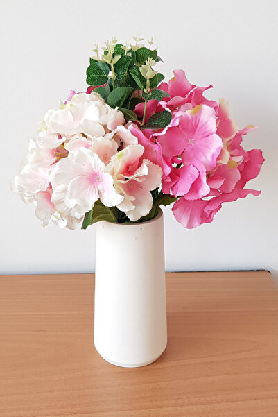 adresiburasi Hydrangea and Eucalyptus in Concrete Vase Light Pink Dark Pink F...