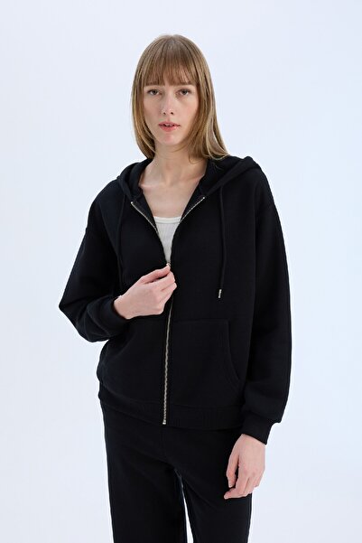 DeFacto Back to School Relax Fit Hooded Thick Basic Plain Pocket Zip-Up Sweatshirt D8717Ax25Sp