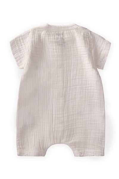 Cigit Salopeta pantaloni scurti din muselina brodata cu zebra 0-3 ani Ecru