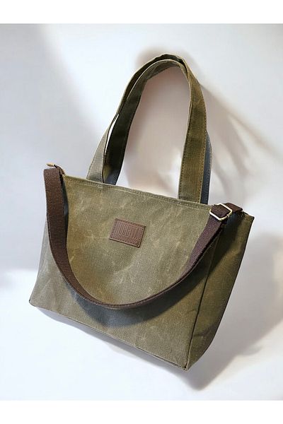 Nuggita Khaki Waxed Canvas Crossbody Shoulder Bag - Medium Size SatchelBag