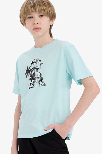 DeFacto Boy's Crew Neck Printed Short Sleeve T-Shirt E6316A825Hs